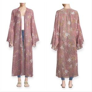 Tularosa Prima Floral-Print Long Kimono, Size S